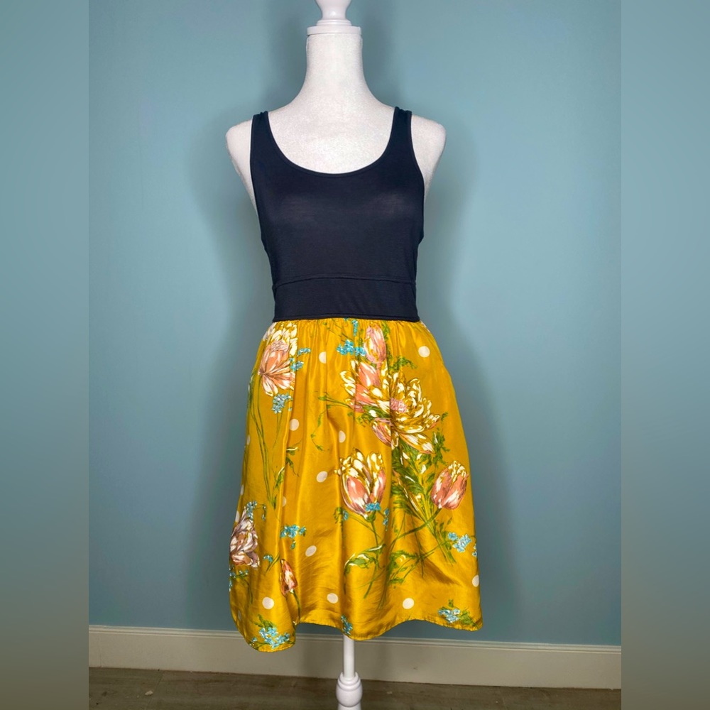 Anthropologie Maeve Tank dress with gold silk skirt.   Size XS
